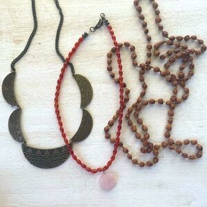 3- Necklace Set- rose quartz, and carnelian. Native ghost beads- Brass